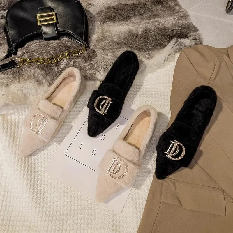 

Осенне-зимняя женская верхняя одежда SLTNX, флисовые туфли с острым носком на плоской подошве, модные удобные туфли без застежек