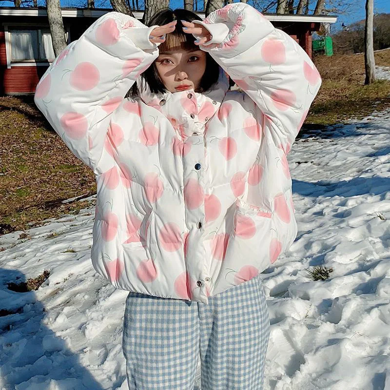 Winter 2022 New Japanese Women's Sweet Coat Cartoon Print Warm Coat Girl Kawaii Hooded Coat Fashionable Female Woman Jacket