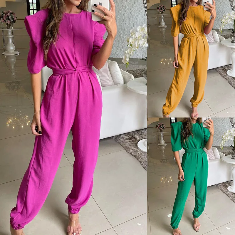 

Dashiki African Women One Piece Casual Half Sleeve V Neck Jumpsuit Romper Bodysuit Ladies Summer Solid Long Pants Overalls