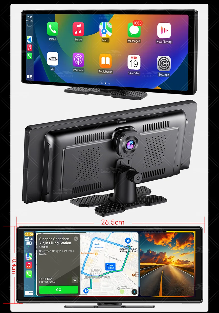 11.3" Touch Screen 5K UHD Dash Cam T8 Pro Wireless CarPlay Android Auto Airplay