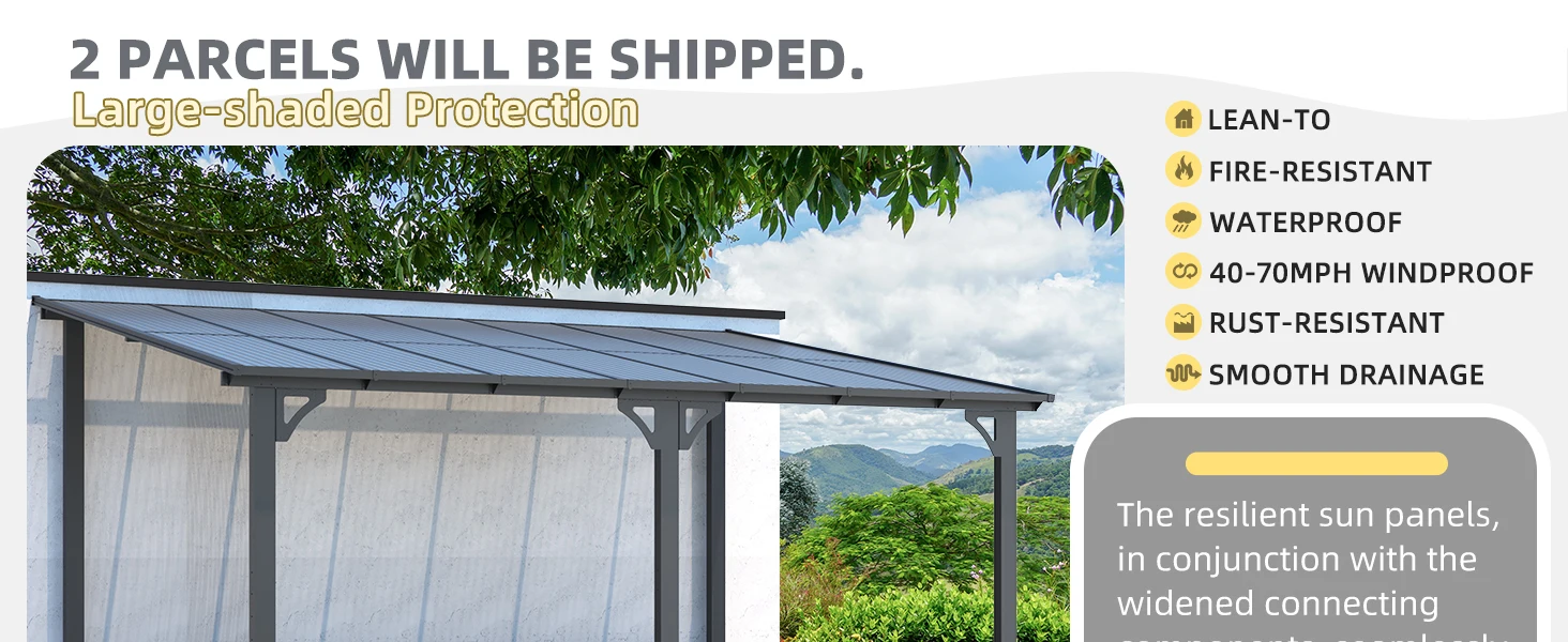 Description Picture 4 of itemU-MAX 10' x 14' Outdoor Pergola Gazebo, Clearance Wall-Mounted Lean-to Metal Awnings, Patio Pergola with Large Panel Roof