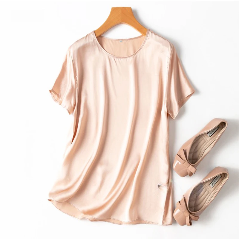 Women 100% Mulberry Silk 19 Momme half sleeve Crew Neck Top Shirt Blouse T-shirt More Colors M L XL MM4270 3