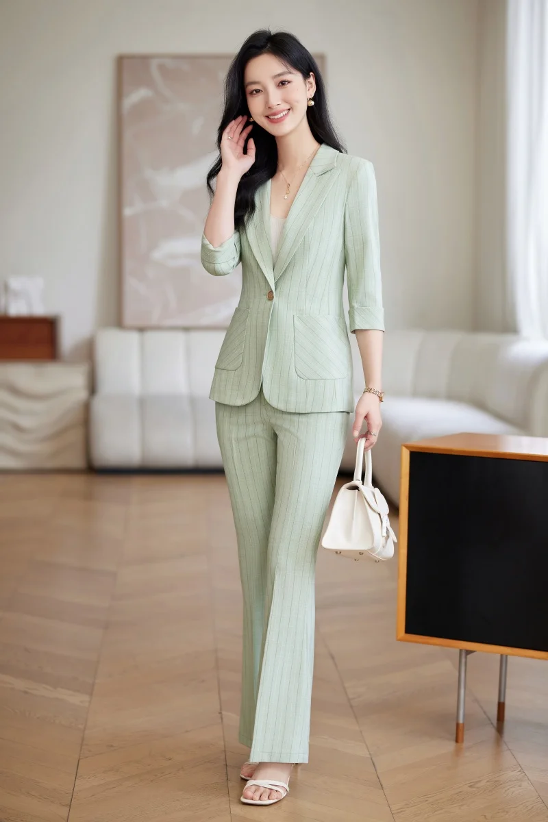 

Fashionable professional womens spring and summer new mid-sleeve suit pants suit shows a calm and capable temperament
