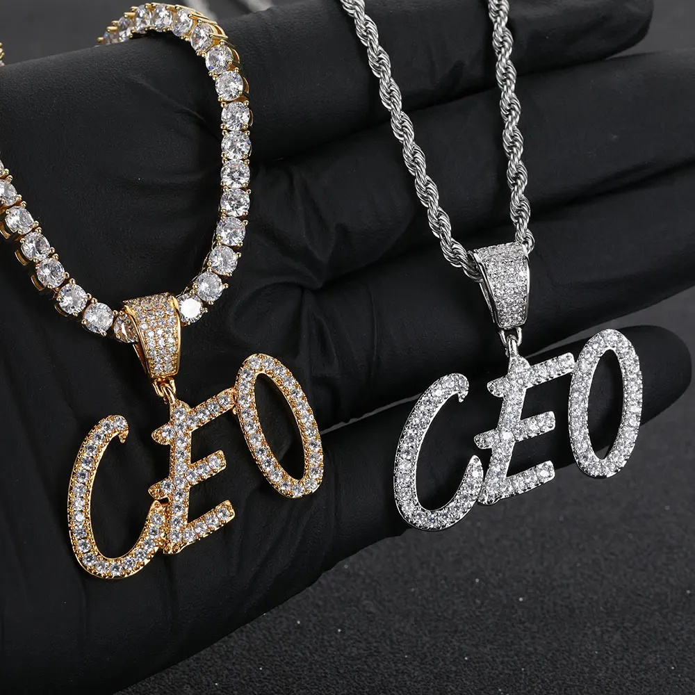 Rapper Rock Hip Hop Jewelry High Quality Zircon Stitching Name Letter Pendants Necklace For Men