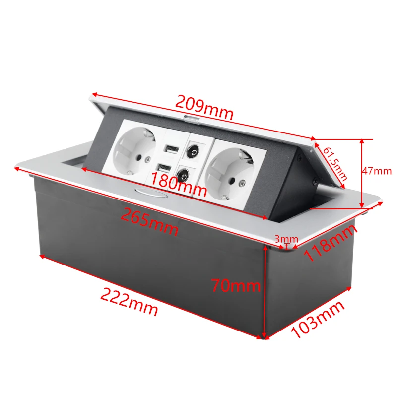 Multifunctional Pop-Up Desktop Power Outlet with USB, HDMI, RJ45, Type C, and TV Ports