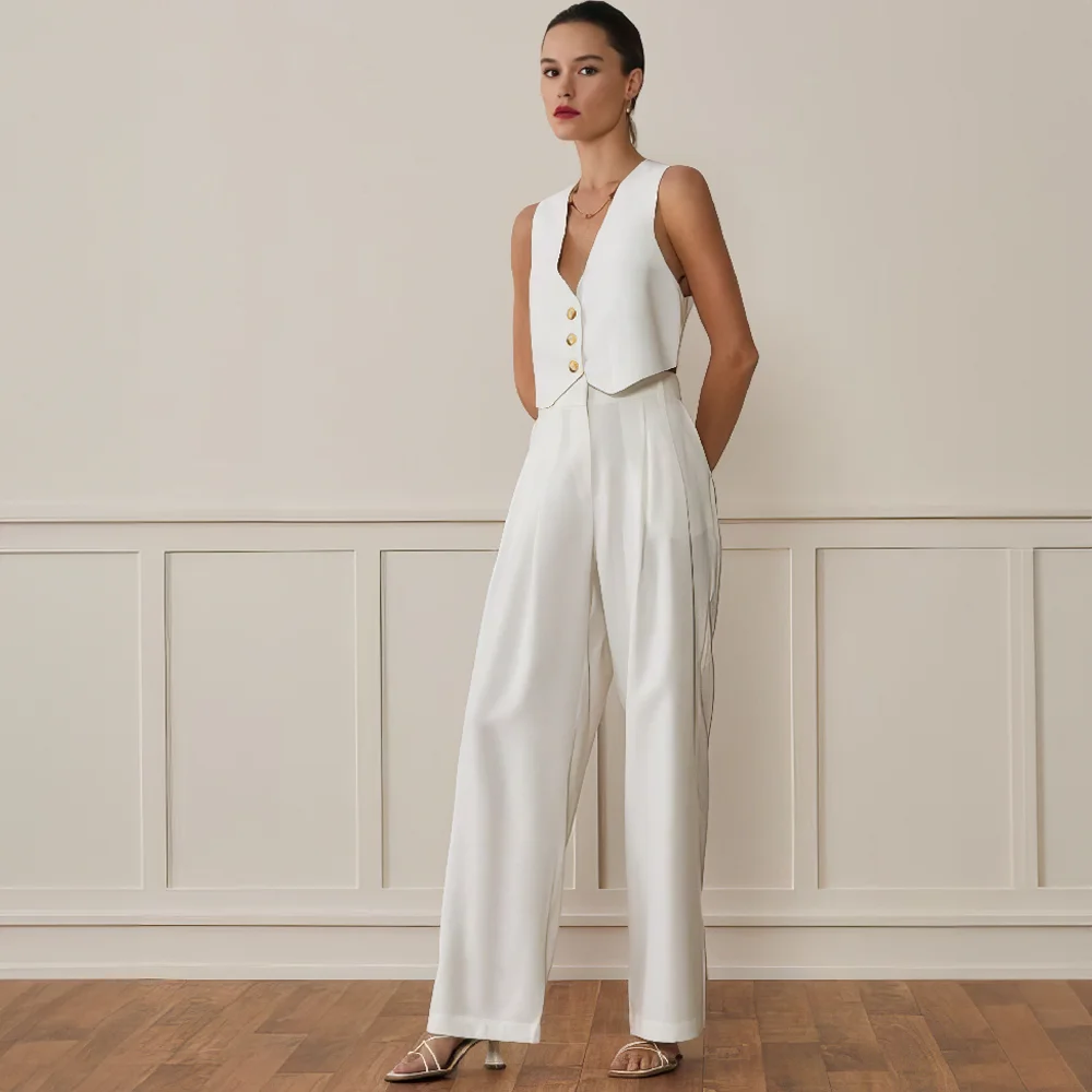 

Women's White Linen Suit Trousers Set of 2 - Comfortable, handcrafted for everyday casual and resort wear