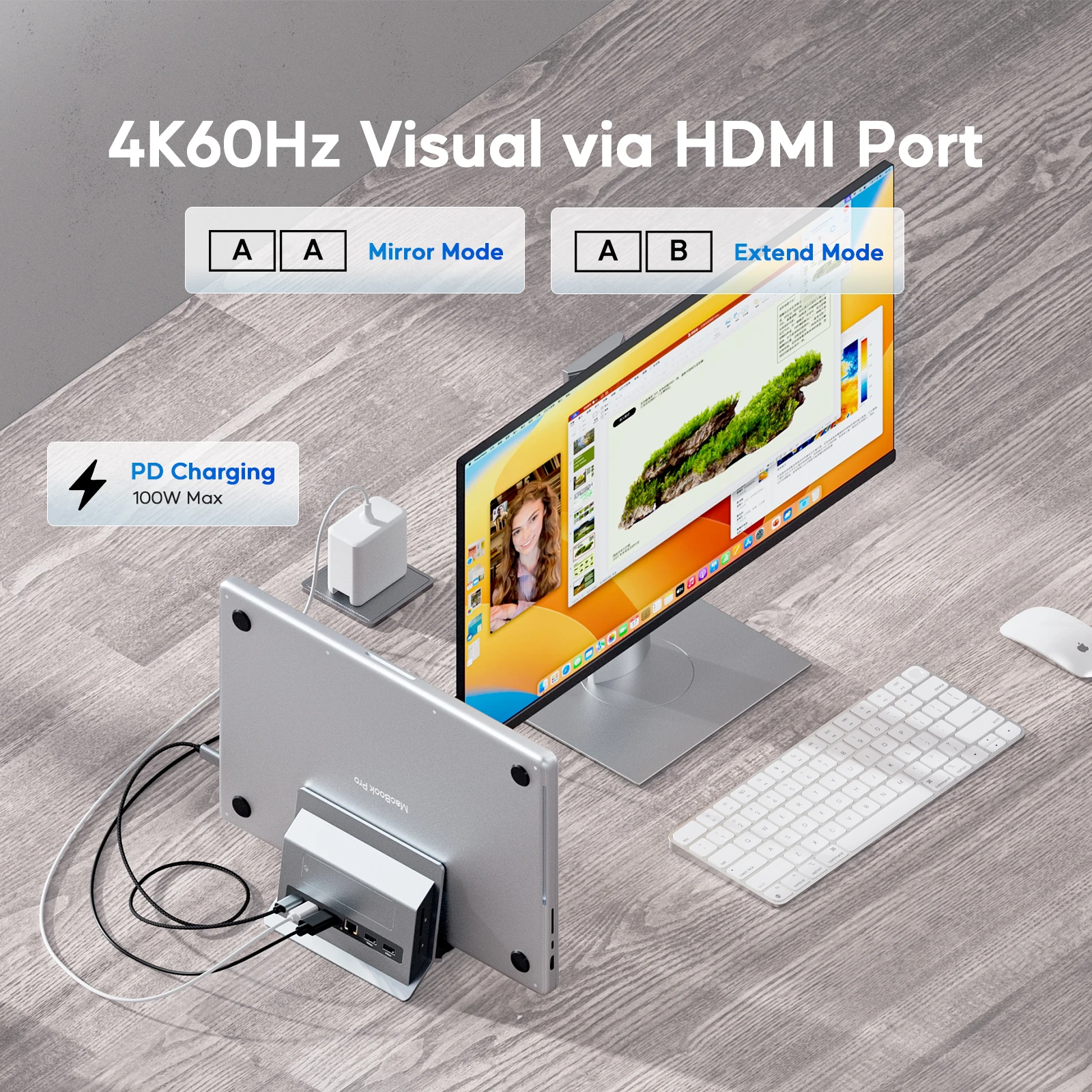 PULWTOP Vertical USB C Docking Station  with 4K@60Hz HDMI, 3 USB, SD/TF, PD3.0, RJ45, 3.5mm Audio for MacBook Pro/Air,Laptop 5