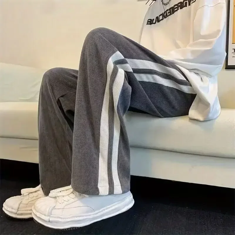 Contrast striped corduroy sweatpants for men 2024 new autumn trendy versatile loose straight casual pants for men men pants y2k