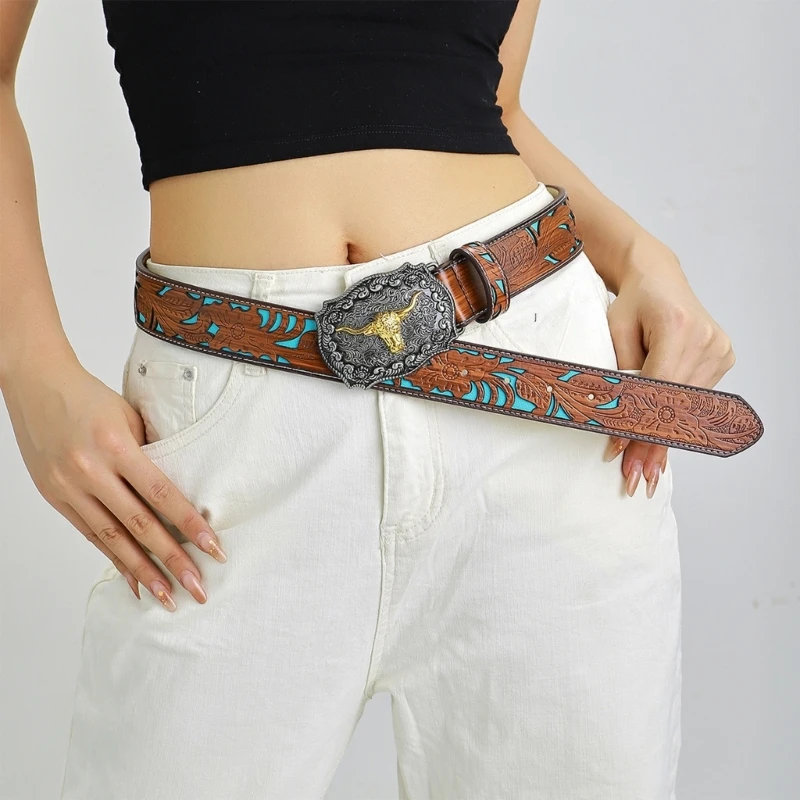 

Women Belt Aesthetic Engraved Pattern Pants Belt Vintage Dress Up Belt Western Waist Decor Teens Girl Cowgirl Drop shipping