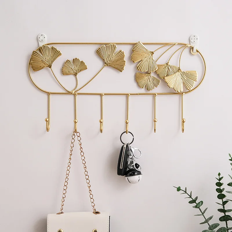 Nordic Style Golden Leaf Hook Creative Coat Cap Hanger Key Organizer Iron Art Wall Hanging Decoration Home Storage Accessories 4