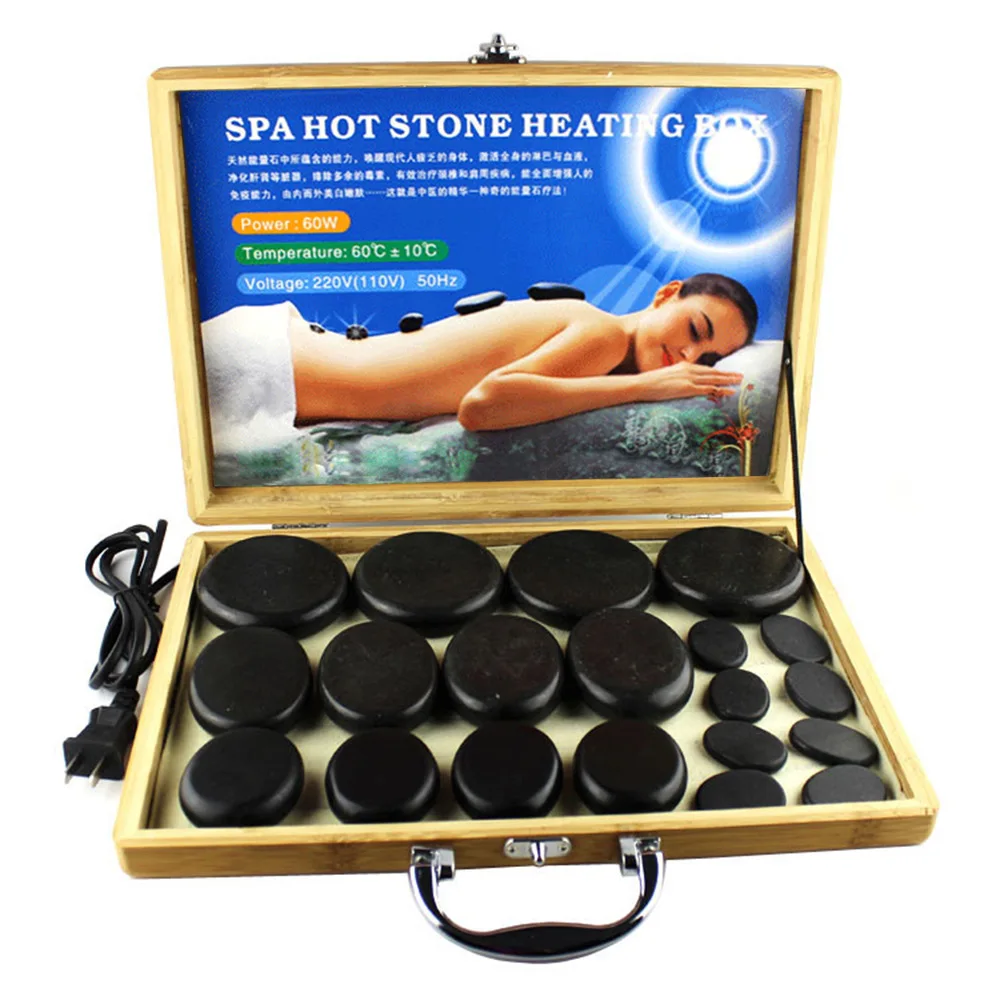 

SPA essential oil energy stone 16-piece set bamboo wood automatic constant temperature heating box massage hot stone