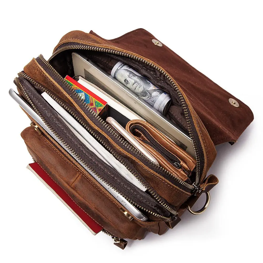 Nolvo New High Capacity Business Shoulder Bag IPad Handbag Leather Multi-pocket Messenger Bag Waterproof Wear-resistant Men Bags