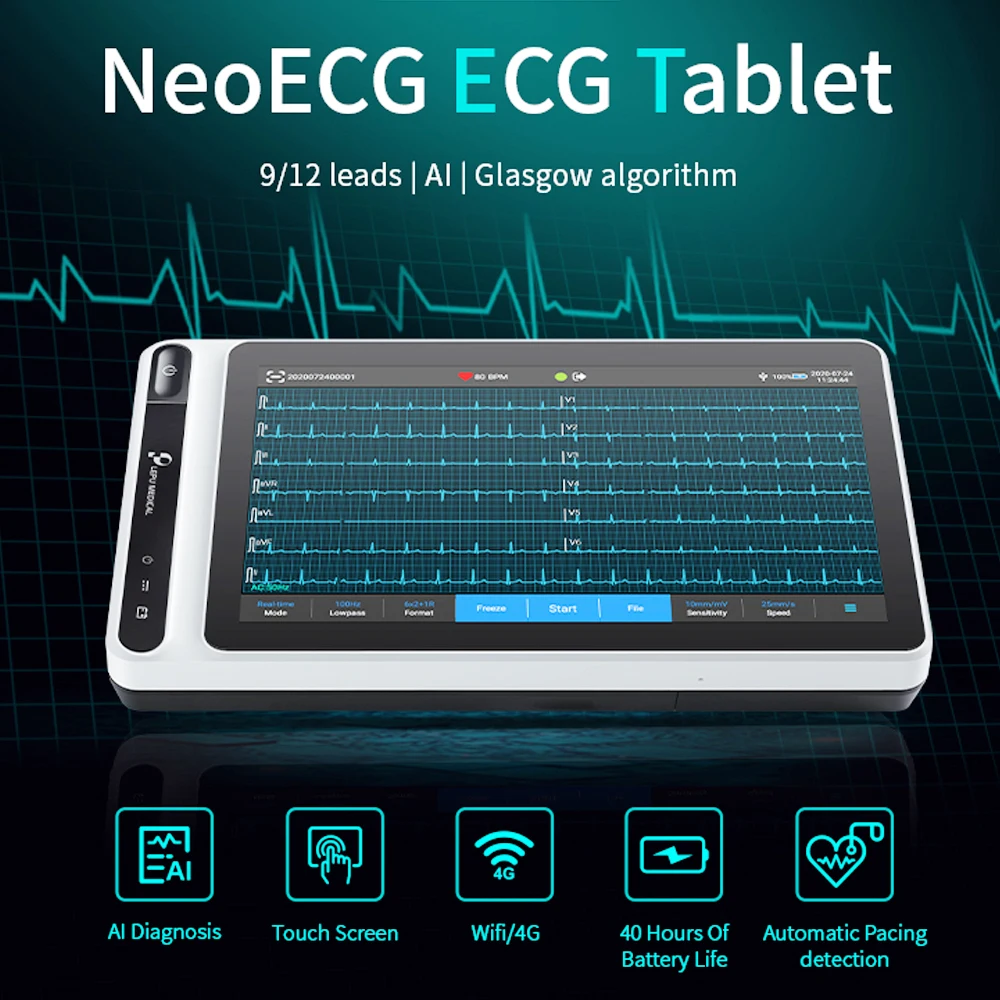 Touch Screen 12 Lead ECG Monitor Tablet Ai Analysis Diagnostic WiFi Wireless Transmission for Clinics Hospitals