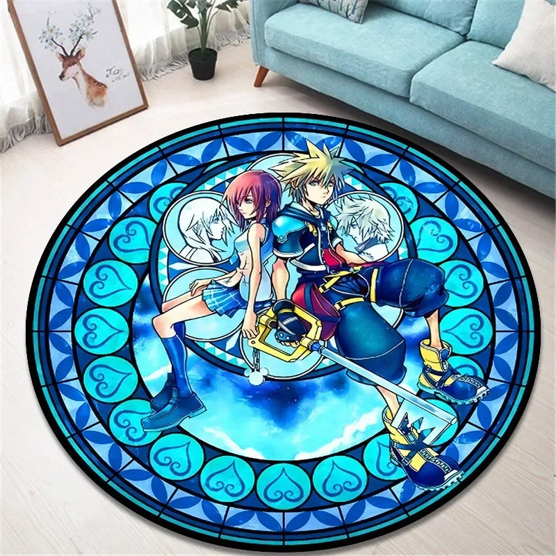Cartoon Kingdom Hearts printed round carpet living room bedroom non -slip carpet floor mats bedroom decor birthday gift