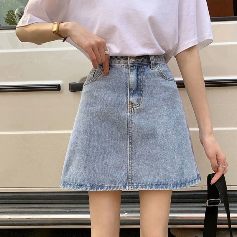

Sexy Women Denim Mini Skirt Fashion Summer High Waist Korean Black Skirt Blue Package Hip Jeans Harajuku Cotton S-2XL Howdfeo