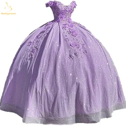 Bealegantom Lilac Lavender 3D Floral Quinceanera Dresses for 15 Year Tulle Ball Gown Off Shoulder Sweet 16 Long Prom Party Gown
