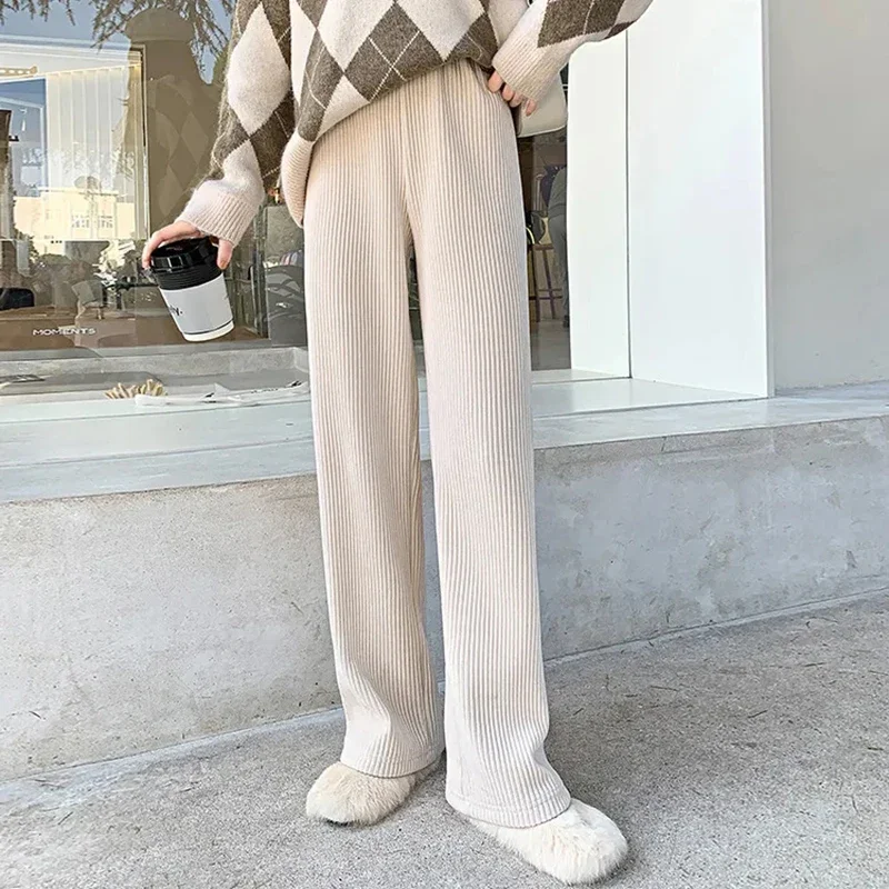 

High Waisted Corduroy Wide Leg Pants Women Street Style Ribbed Straight Trousers Woman Casual Plus Size Loose Long Pant Z671