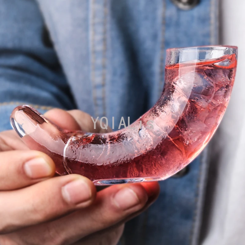 2-4pcs 30ml Creative Horn Wine Glass Special Shape Cocktail Thick Glass Rhinoceros Whiskey Vodka Bar Family Cup Drinkware Set