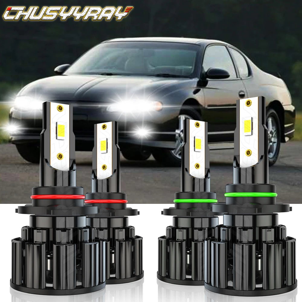 

CHUSYYRAY Compatible For Chevy Monte Carlo 2000-2005 4X 9005/HB3 9006/HB4 LED Headlights Bulbs Kit Combo 6000K Pure White