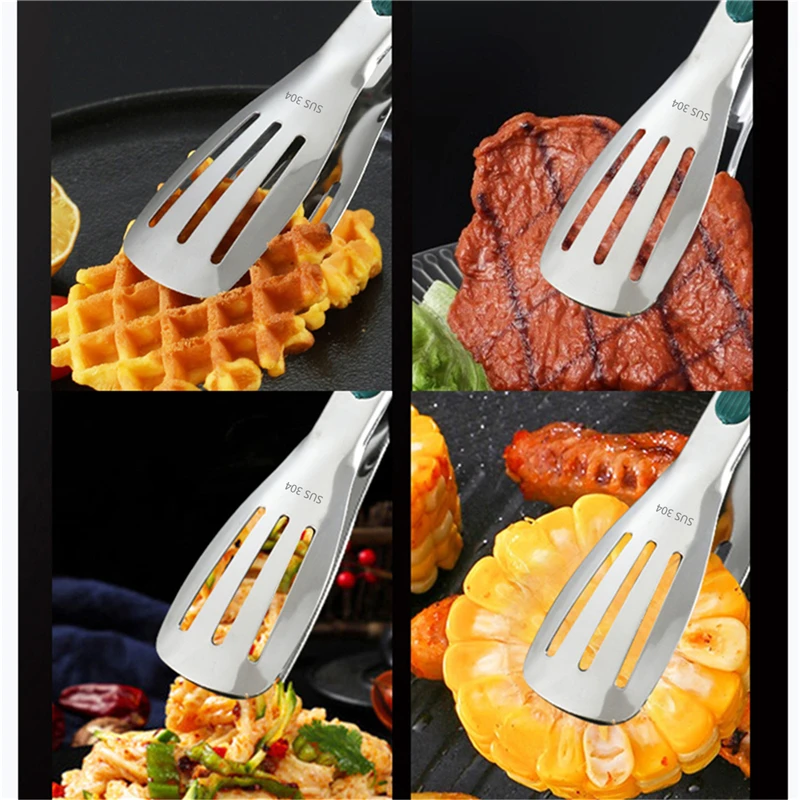 1pc Non Slip Stainless Steel Food Tongs Meat Salad Bread Clip Barbecue Grill Buffet Clamp Cooking Tools Kitchen Accessories stainless steel food tongs