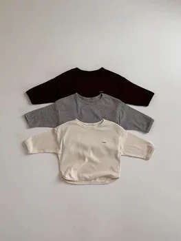 2025 Autumn New Baby Long Sleeve T Shirts Fashion Infant Boy Letter Tee Toddler Cotton Tops Kids Girls Solid T Shirts