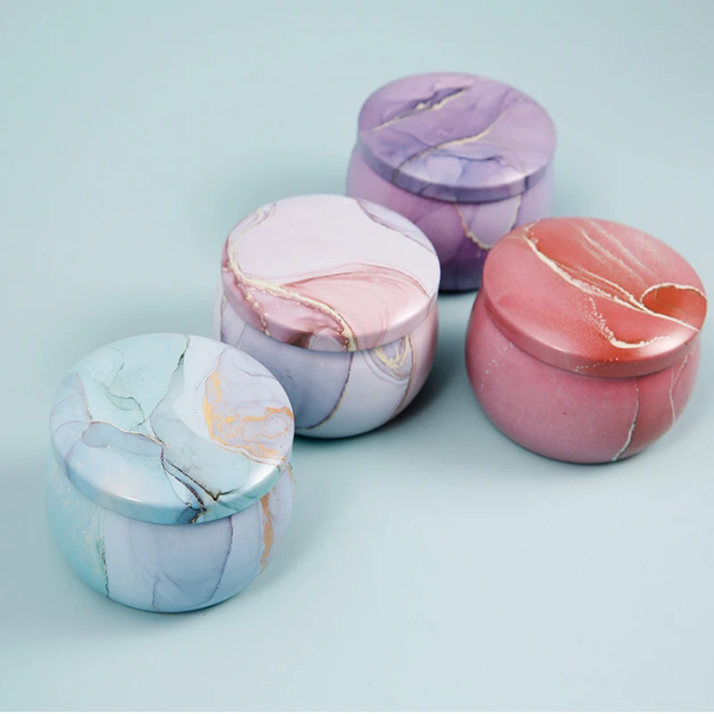 4pcs 120ml Candle Tins Round Empty Tinplate Jar Marble Style Containers Storage Tins For Diy