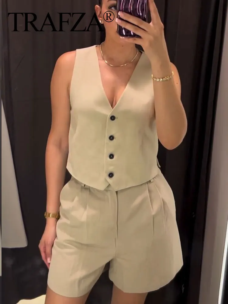 HH Women Elegant Solid Vests Slit Single Breasted Sleeveless Waistcoat Slim Cropped Top Summer Fashion Streetwear Vest