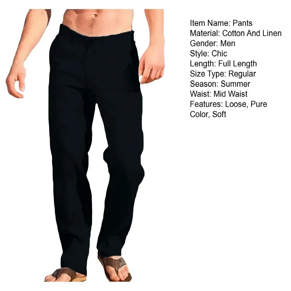 Description Picture 3 of itemSolid Color Mid-waist Pants Stylish Men's Wide Leg Pants for Daily Wear Streetwear Mid Waist Button Zipper Closure Loose Fit