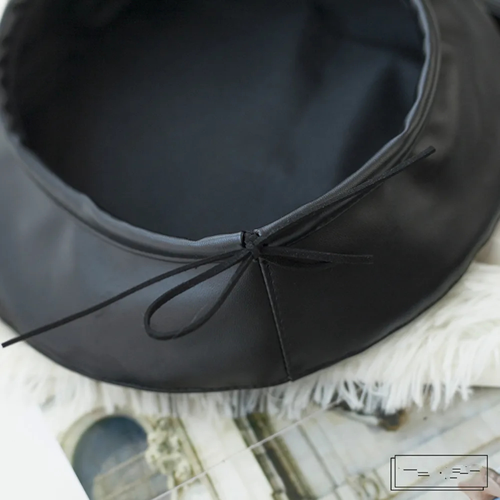  - New Winter Beret Cap Fashion Women PU Leather Beret Hat Laides Autumn Retro Beanie Caps British Painter Hats Boinas Para Mujer