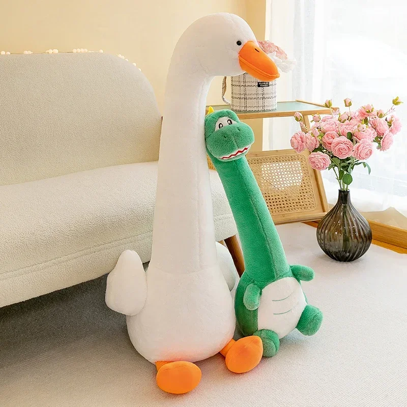 

Cute internet celebrity Big White Goose Throwing Pillow Long Girl Clamping Legs Sleeping Plush Toy Dinosaur Doll Birthday Gift