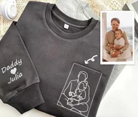 Custom Dad Embroidered Portrait from Photo Sweatshirt, Personalized Dad Portrait Hoodie, Gift for Dad, Father's Day Gifts 1