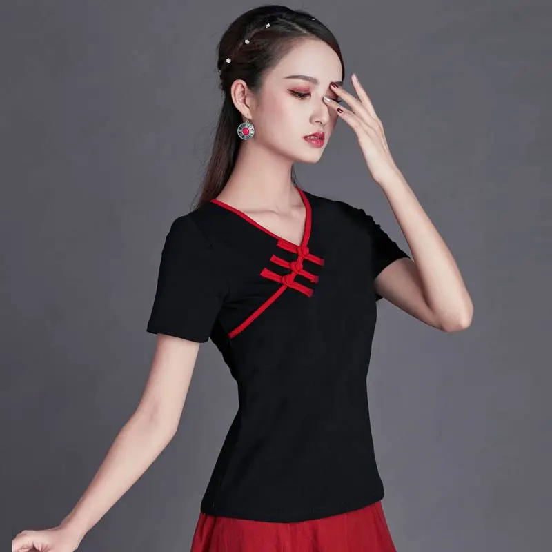 summer embroidery stitching slim chinese style embroidery t-shirt female national style new short-sleeved women's top