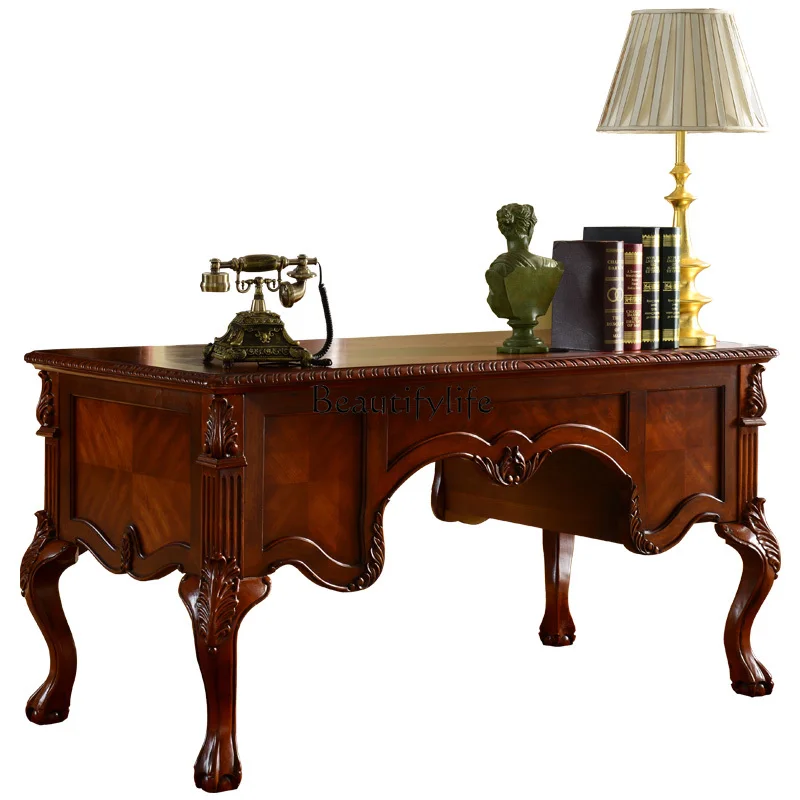 

American-Style Large Solid Wood Carving Desk Office Table European-Style Boss Desk