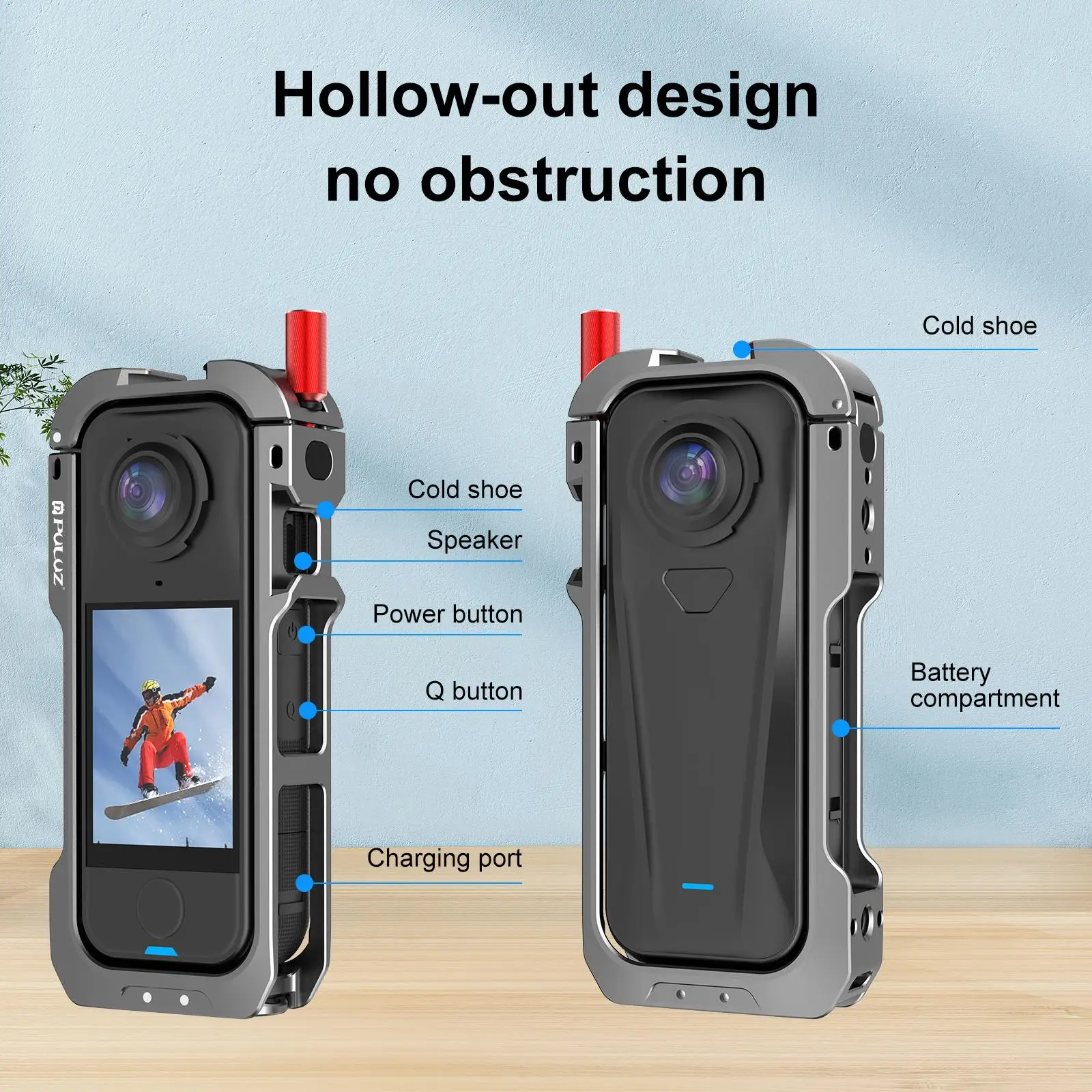 For Insta360 X4 Air PULUZ Metal Protective Cage Expansion Frame with Cold Shoe Bases & Lens Cover