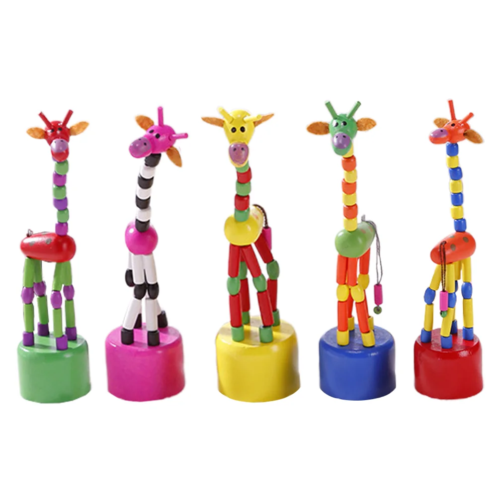 

3/5pcs Wooden Giraffe Puppets Toys Swing Dancing Standing Rocking Giraffe Push Up Toy Kids Intelligence Toy Random Pattern