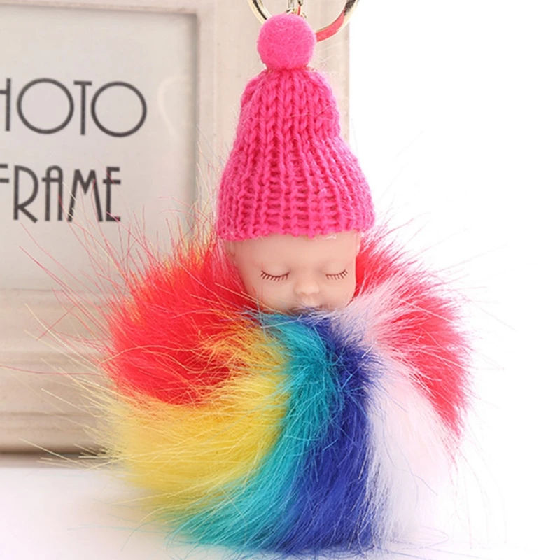 

Искусственный мех кролика для спящего ребенка, брелок для ключей, сумка, очаровательное пушистое кольцо для ключей, пенда,