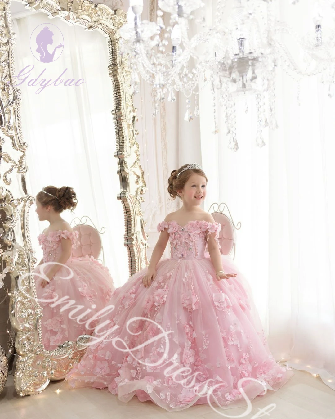 Customized Sky Blue Flower Girl Dress For Wedding Tulle Applqique Luxury Puffy Princess Kids Birthday First Communion Ball Gown 2