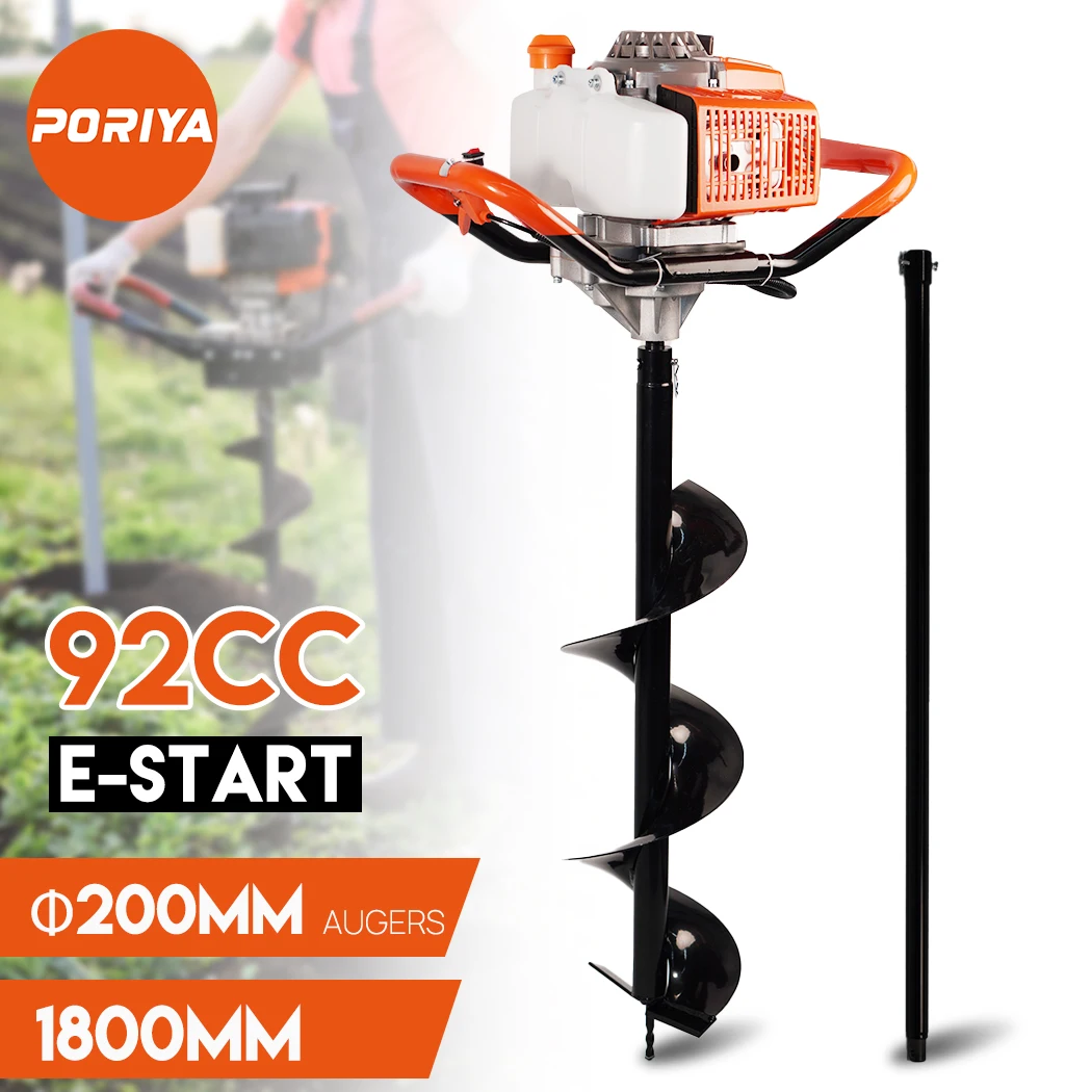 PORIYA 92CC Post Hole Digger Petrol Extension Drill Fence Borer Auger Bits