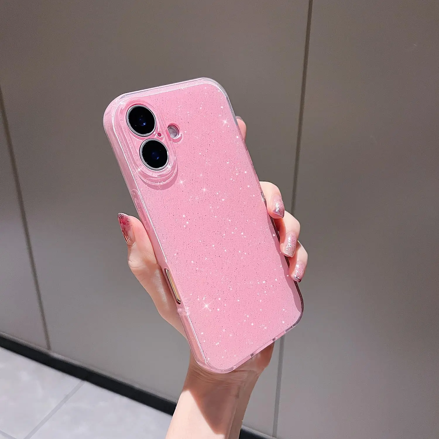 Pink Cute Glitter Sparkly Case Cover For iPhone 16 Pro Max 15 Plus 14 13 12 11 Women Girl Phone Accessories