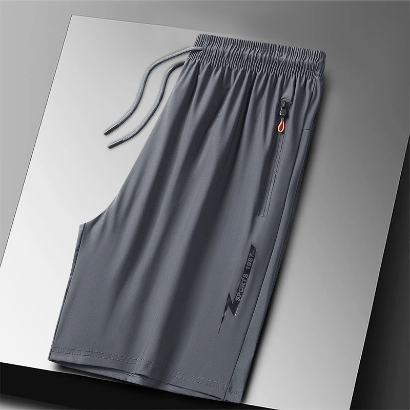 Plus Size Quick Dry Ice Silk Sport Shorts - Breathable Running Shorts with Zipper Pocket 6XL