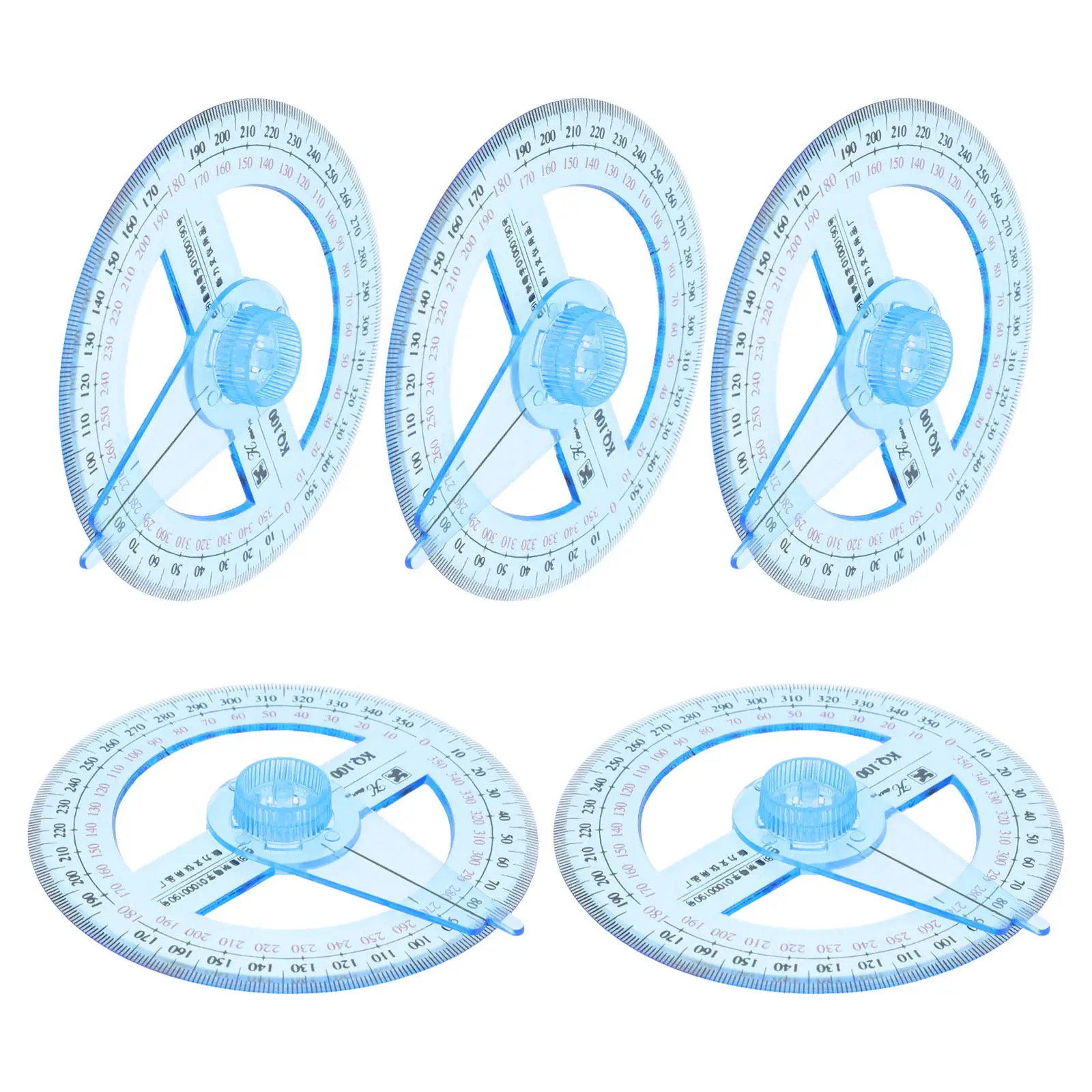 5Pcs 360도 플라스틱 각도기 학교 교실 사무실을 위한 원형 기하학 자용기 정..