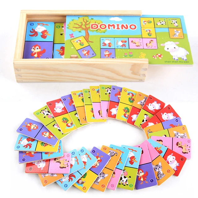 Montessori Wooden Domino Building Blocks Set for kids cognitive development