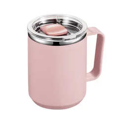 Stainless Steel Insulated Travel Mug with Handle and Lid - 450ml Double - Wall Vacuum Cup for Hot and Cold Beverages (Pink)
