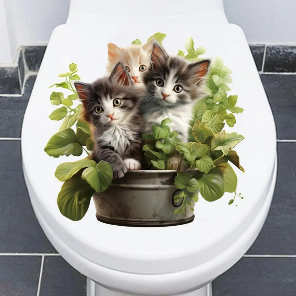 Decorative Toilet Sticker Easy to Apply Elegant Green Plant Cat Pattern Lid Charming Wall for Home toilet stickers vinyl stickers