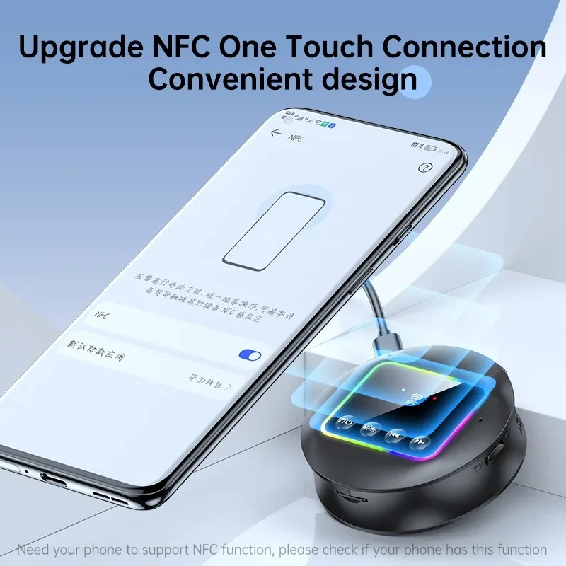 VIKEFON Wireless Audio Receiver Transmitter Adapter Bluetooth 5.4 AUX RCA TF Card NFC Link RGB light for Car TV Active Speakers