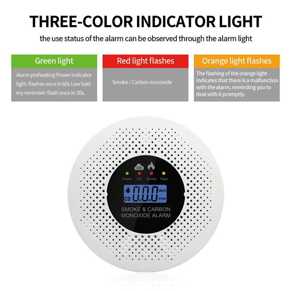 เครื่องตรวจจับคาร์บอนมอนอกไซด์ CO พร้อมจอแสดงผล LCD ดิจิตอล ระบบแจ้งเตือน ควบคุมการทำงานแบบเรียลไทม์ สำหรับใช้ในบ้าน 1