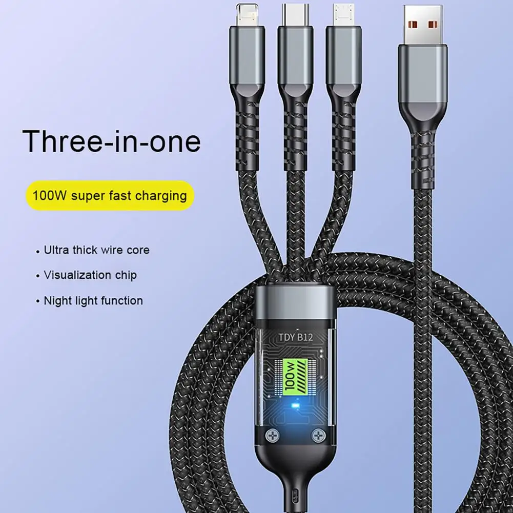 

Three-in-one Charging Cable 100w Fast Charging Cable Universal 3 1 Fast Charging Cable With Type-c Micro Usb Connectors For Cell