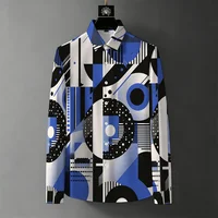 Chemise homme nouvelle collection, style luxe léger, imprimée sans plis, tendance, à motifs géométriques, color block, décontractée, manches longues 3