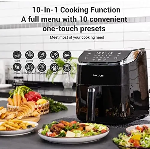 

Fryer 5.8Qt Large Air Fryers, 10-in-1 Digital Air Fryer Hot Oven Cooker, LED Touch Screen, Non-Stick Tray Basket, Auto Shut-Off,