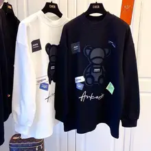 

2022 new fashion casual three-dimensional bear letter hoodie women's loose mid-length long-sleeved sweater oversized even winter